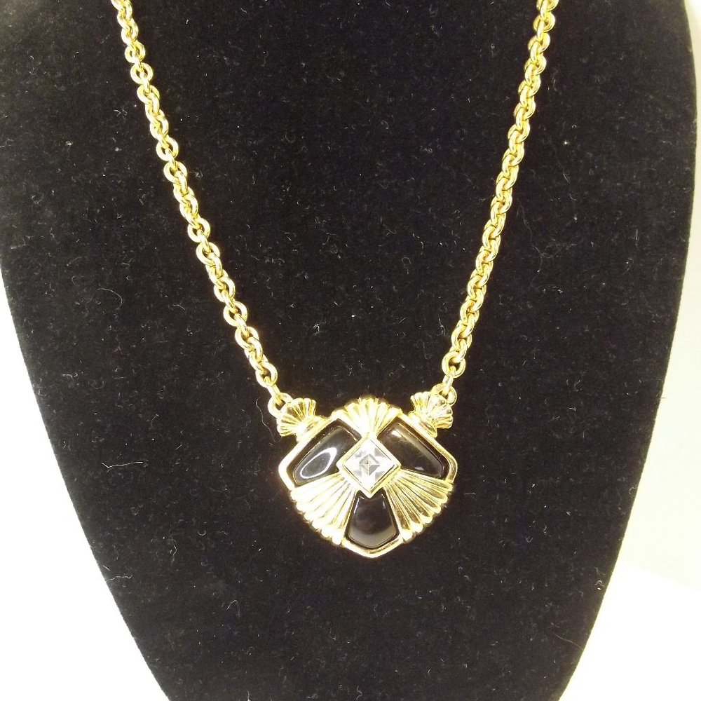 Vintage AVON Necklace Gold Tone & Faux Onyx Convertible